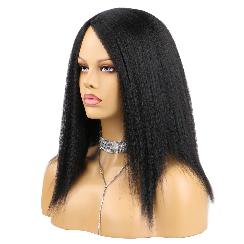 Perucas sintéticas afro kinky reto fofinho curto yaki peruca preto natural macio para mulheres africanas 230417