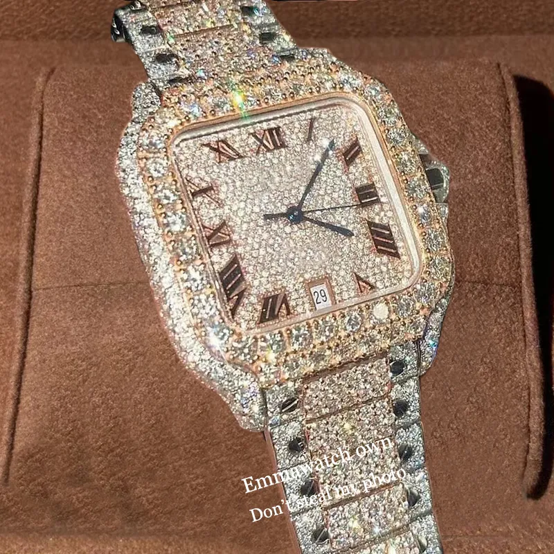 Vvs New Cartis Moissanite 2023 Watch Iced Out Wristwatches Pass Test Top Quality Eta Luxury Sapphire Watches Rose Gold Silver Automatic Chronograph Iced Out Emmawat