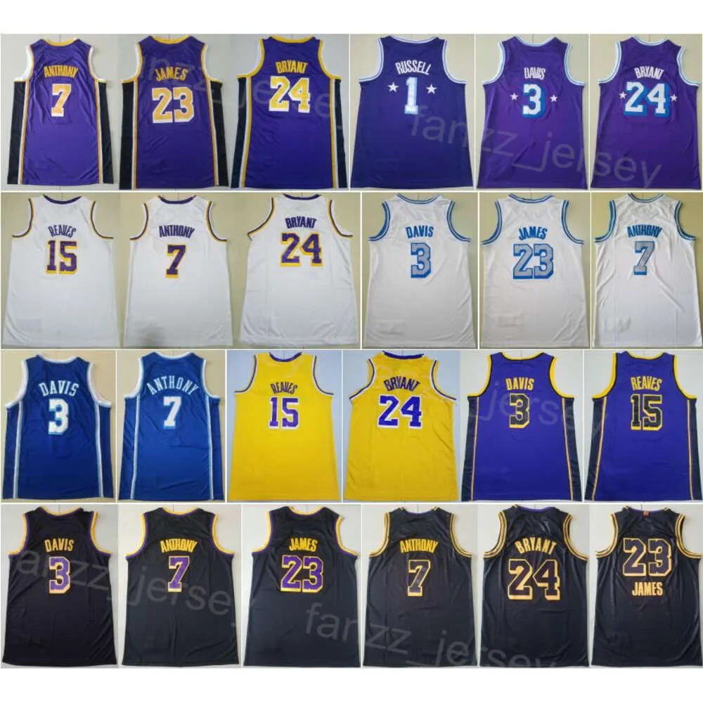 City Basketball a gagné des maillots DAngelo Russell 1 Man Austin Reaves 15 LeBron James 23 pour les fans de sport Chemise classique cousue noir violet jaune blanc bleu