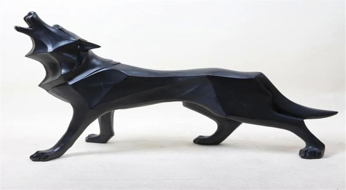 Résine abstraite Totem loup chien Sculpture Figurine artisanat maison Table décoration géométrie résine faune chien Figurine Craft8068037