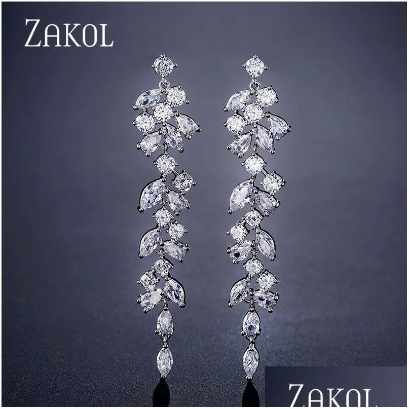 Dangle & Chandelier Fashion Cubic Zirconia Leaf Dangle Drop Earrings For Elegant Women Cz Crystal Long Tassel Bridal Wedding Dhgarden Otgo2