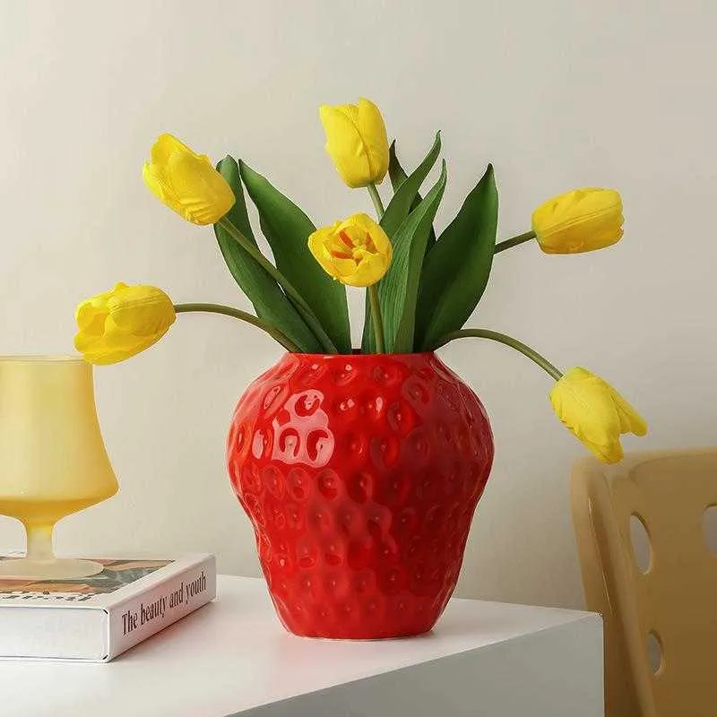 Wazony w stylu vintage wazony truskawkowe kwiaty wazon wazon ozdobna ozdoba kwiatowa na biuro Homestay Prezenty Dekorowanie Y23