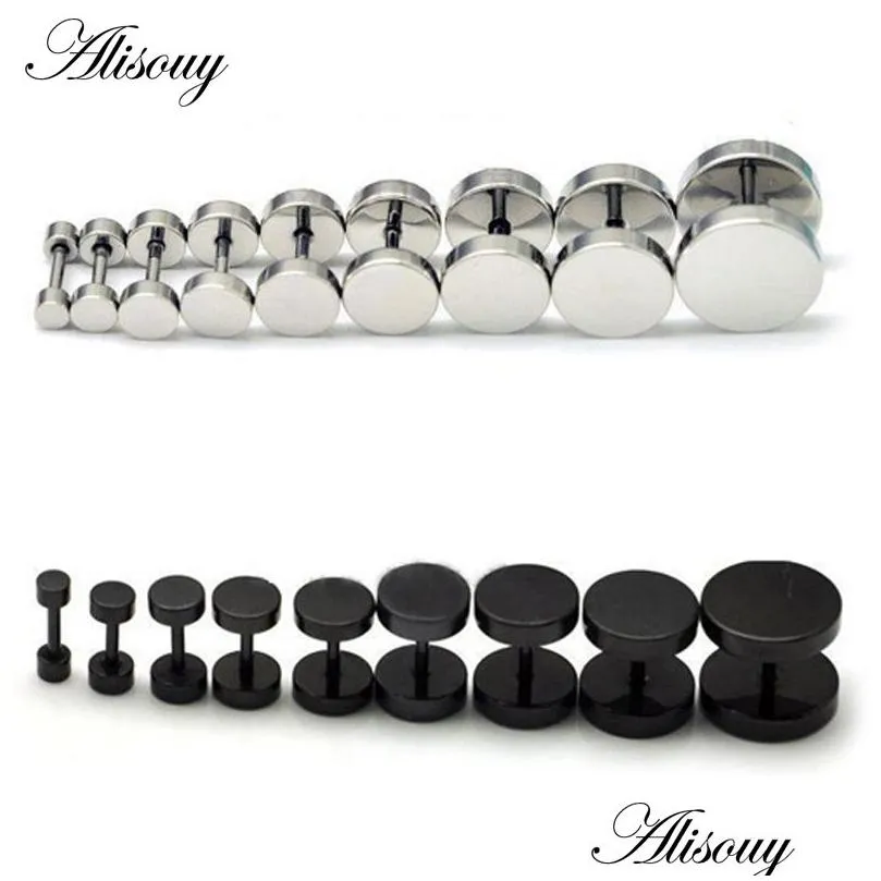 Stud 1Pc Man Women Barbell Punk Gothic Stainless Steel Ear Studs Earrings Drop Delivery Jewelry Earrings Dhgarden Ot5G8