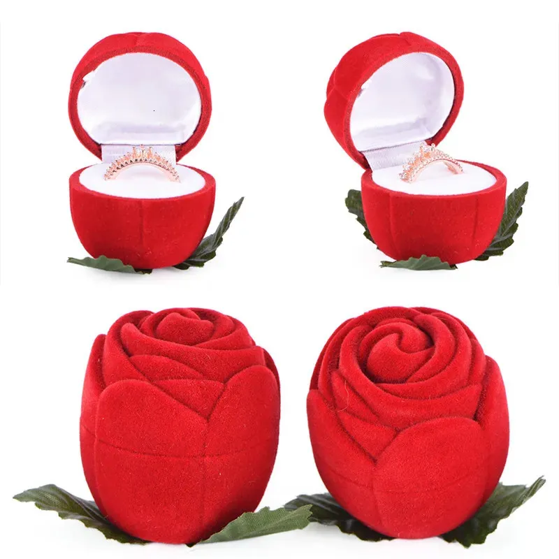 10pc smycken lådor röd ros smyckeslåda romantisk vigselring hållare sammet ringlåda engagemang smycken förpackningslåda 231118
