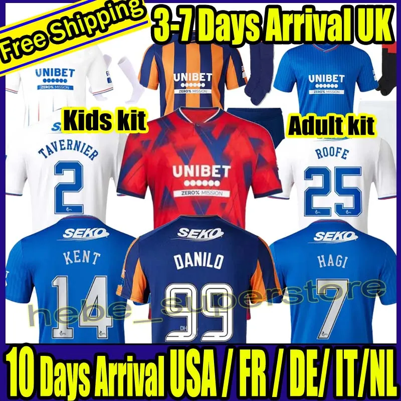 S-4XL 23 24 Rangers Soccer Jerseys Glasgow 2023 2024 home away TEE CHAMPIONS 150th Legendary version DEFOE BARKER MORELOS Men kids training Football