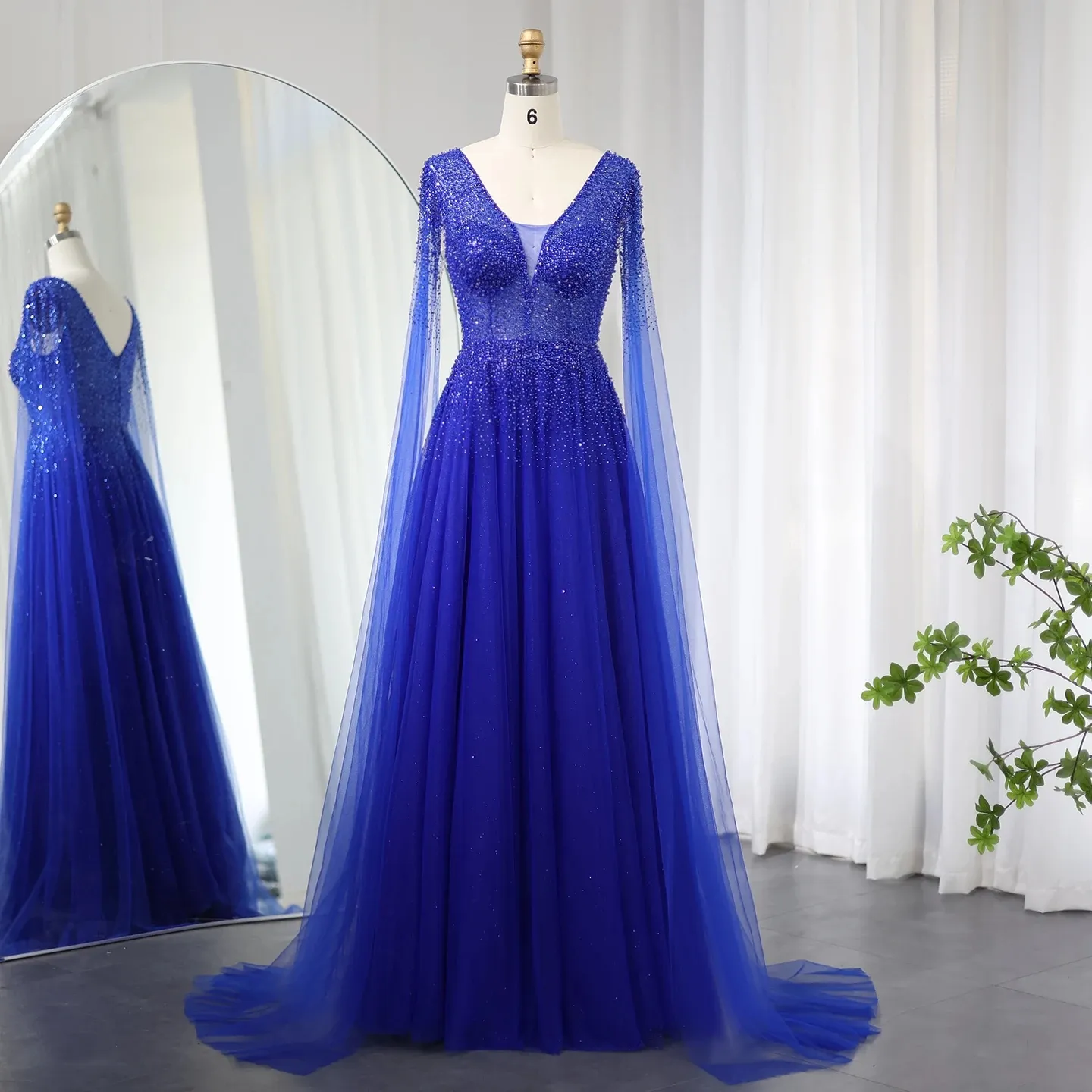 blue evening dresses with sleeves Berylove Women Navy Maxi Mother Dress Plus Size Flared Long Sleeves A Line Wedding Party Guest Dress, Navy / XL main image 1