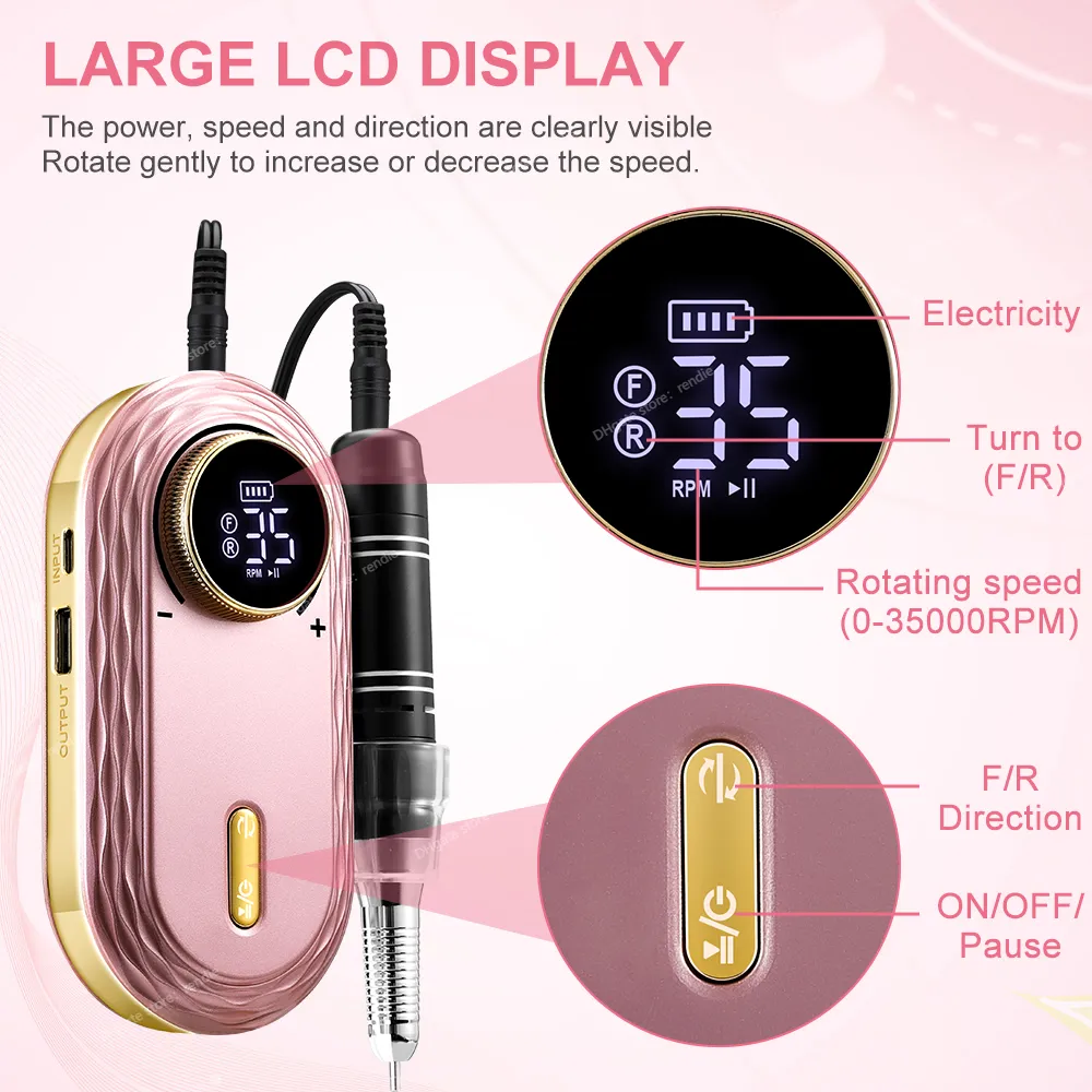 SENIGNOL 35000RPM Elétrica Unhas Broca Máquina Profissional LCD Display Portátil Tudo para Ferramenta de Manicure Recarregável Unhas Conjunto de Arte Unhas FerramentasManicure Elétrica