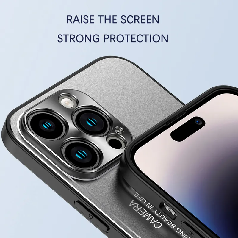 Staffa nascosta in metallo di lusso dello stilista la cassa del telefono del supporto iPhone 15 14 13 Pro Max Plus Lente completa Proteggi la copertura della piastra posteriore in lega