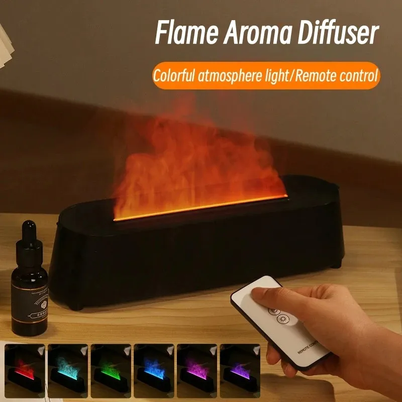 Objets décoratifs Figurines Diffuseur d'arôme de flamme électrique Humidificateur d'air avec télécommande USB Huile essentielle d'aromathérapie ultrasonique pour la maison 231118