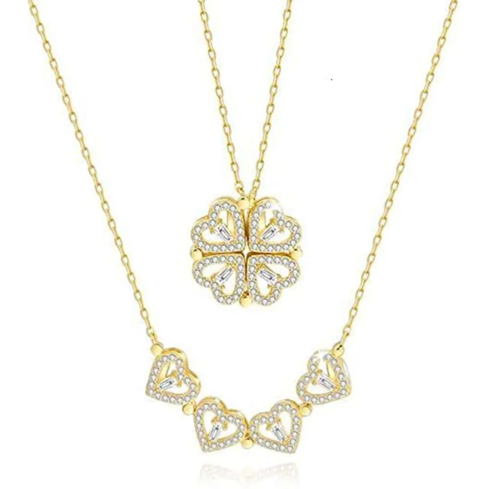 Wholesale Solid Genuine Gold Real Natural Diamond Heart Four Leaf Clover Flower Shape Necklace