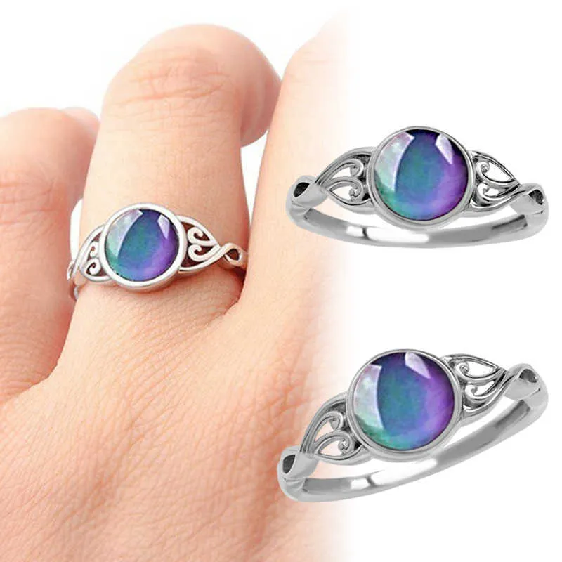 Band Rings Vintage Change Mood Ring Round Temperature Control Color Emotion Feeling Changeable Rings Women Retro Casual Party Jewelry AA230417