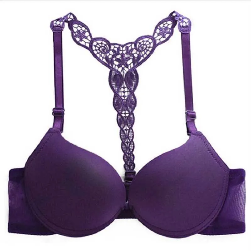 Soutiens-gorge Sexy Soutien-Gorge Type Y Broderie Beau Dos Sans Couture Avant Boucle Rassemblement Push Up Femmes Soutien-Gorge Intime Bralette Lingerie Lady P230417