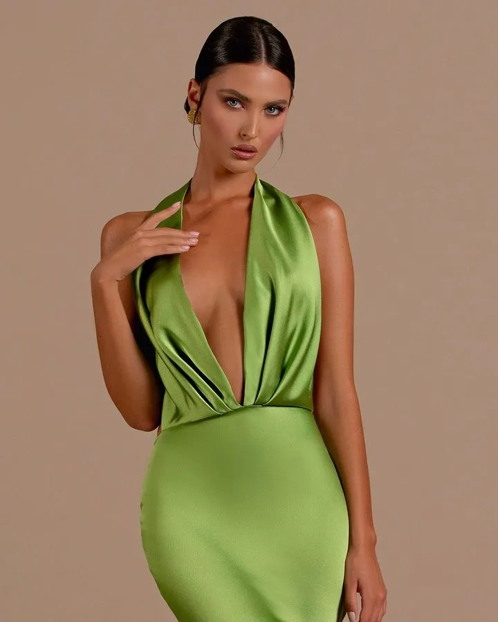 Simple Green Mermaid Evening Dress for Women Deep V Neck Backless Satin  Floor-Length Gown from Dhgate Evening Dresses - price 139.86