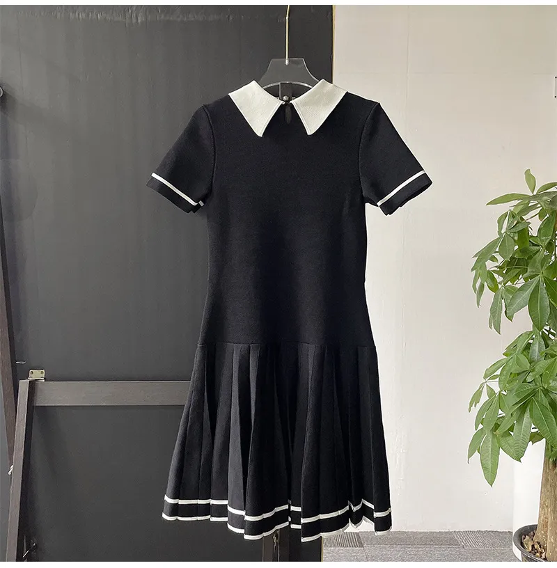 Polo Pleated Mini Dress - black / M