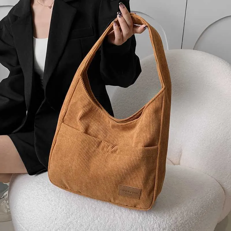 Abendtaschen JIN YIDE Umhängetaschen für Damen 2023 Wintertrends Casual Style Fashion Shopper Cord Shopping Handtaschen Tote Brown