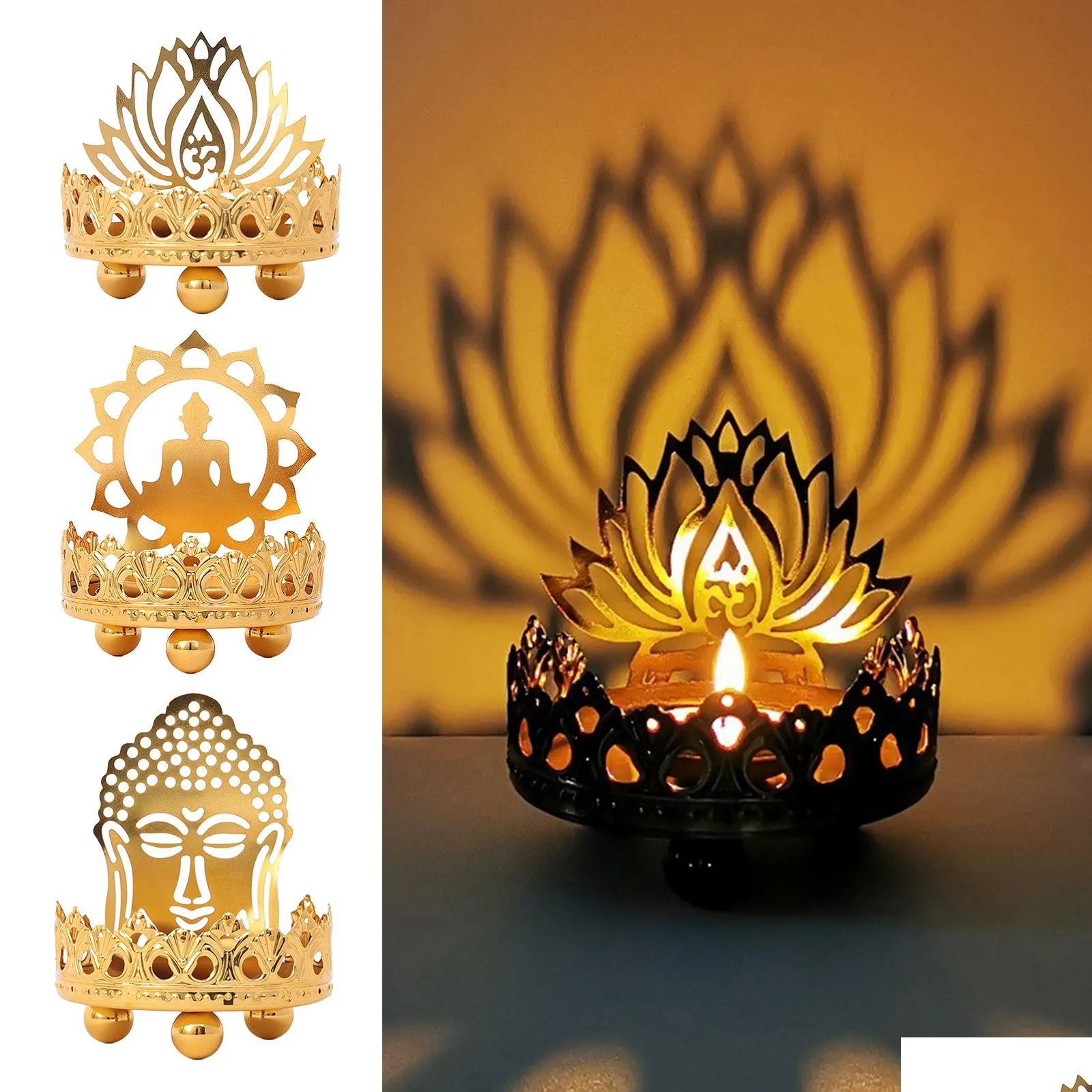 Ljushållare retro ihålig snidad tealight hållare Buddha ghee lampa ljus skrivbordsdekoration ornament buddhist levererar gåva drop d dhouv