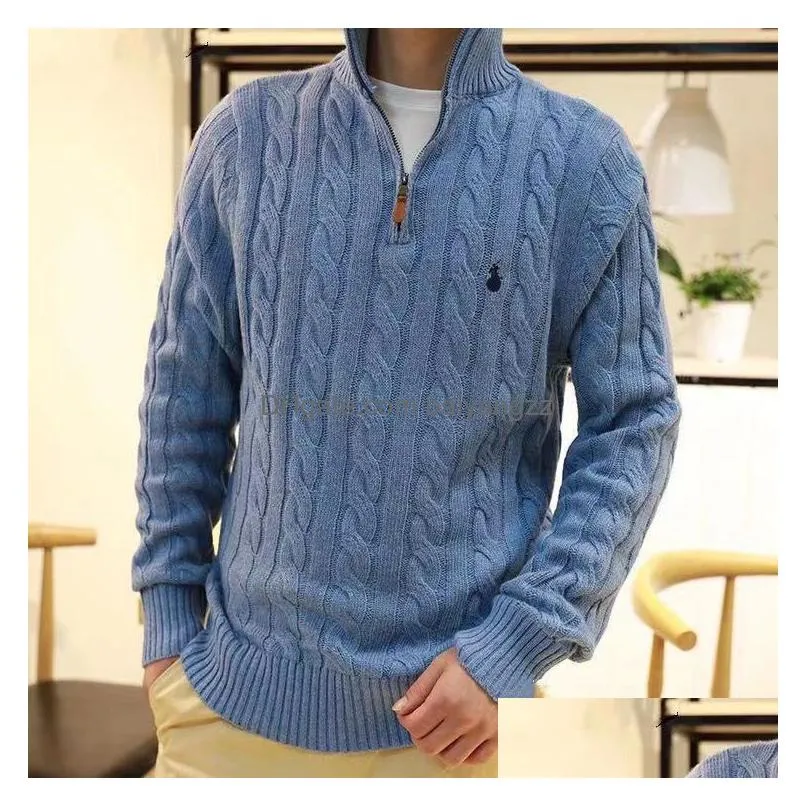 designer winter mens sweaters ralph polo zip half knitted pullover pony men loose casual pure color sweater