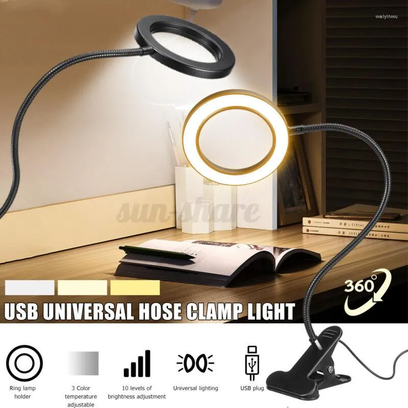 Lampes de table Lampe de bureau Lampe de lecture rechargeable Protection des yeux Clip de gradation en continu rechargeable par USB sur les articles