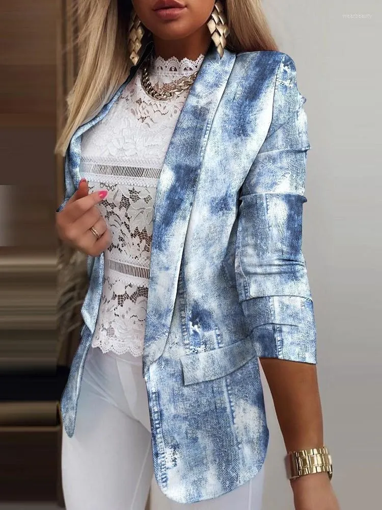 Kvinnors kostymer Fashion Print Blazers för kvinnor 2023 Spring Summer Clothes Kvinnliga outkläder rockar och jackor Löst fit överdimensionerade blasrar