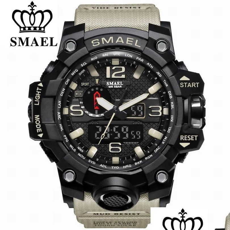 Zegarek zegarek marka smael moda zegarek dla mężczyzn Waterproof sportowe zegarki wojskowe 1545 męskie luksusowe na rękę kwarc podwójny dhgarden otp2g