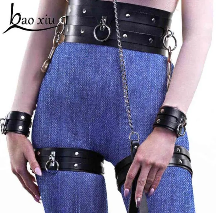 Bund Sexy Frauen Leder Goth Bein Strumpfband Body Strap Harness Gürtel Taille Bondage Oberschenkel Käfig Erotische Hosenträger Breiter Bund683462568975