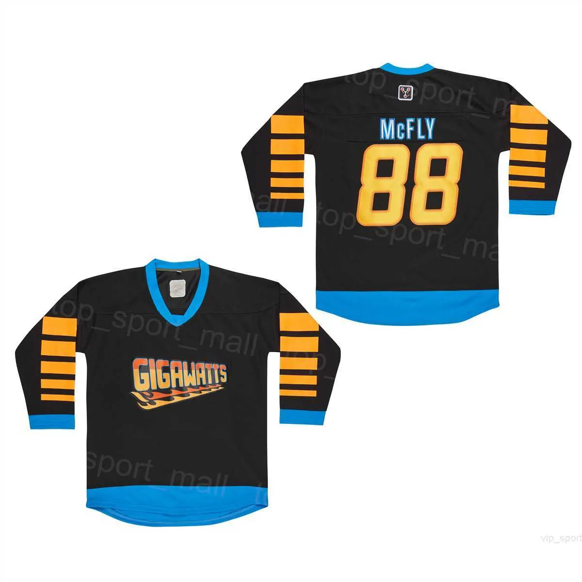 영화 하키 gigawatts 88 Marty McFly Jerseys 미래 대학 팀 컬러 스포츠 팬을위한 검은 빈티지 자수 통기 가능한 풀오버 대학 남자 판매