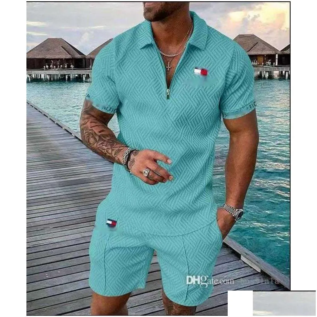 mens designer tracksuits plus size 3xl luxury two piece set 2023 autumn brand printed outfits cotton blend short sleeve polo t-shirt and shorts sports