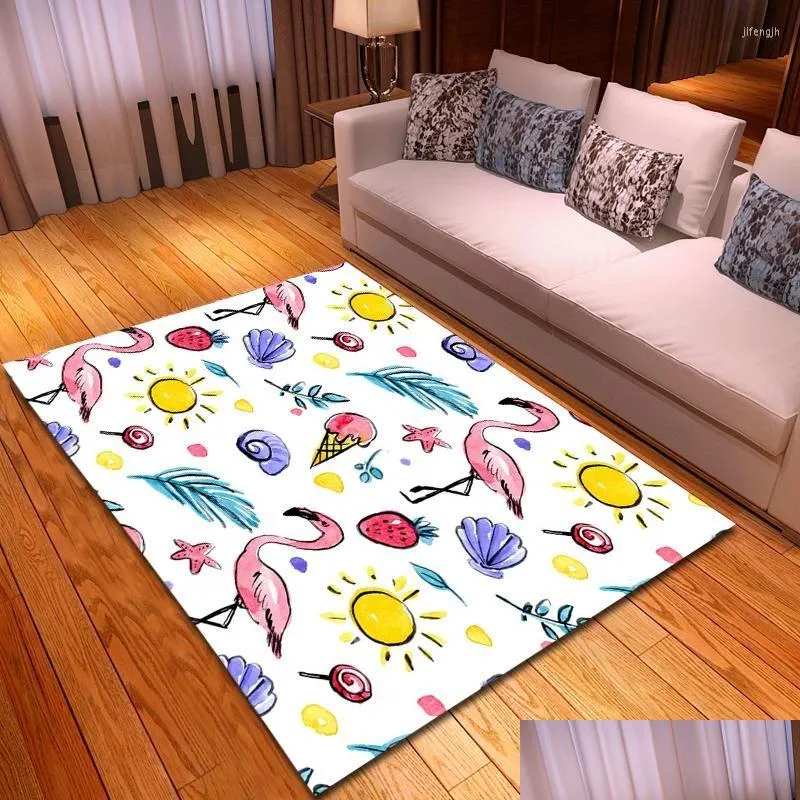 Tappeti per bambini Tappetini da gioco Tappeti Cartoon Flamingo Camera dei bambini Tappetino Comodino Flanella Area Rug Play Cling Grande casa Soggiorno Tappeto D Dhodk