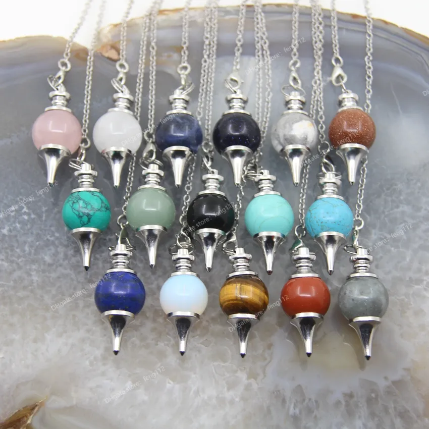 Natural Rose Quartz Labradorite Pendulum for Dowsing Divination Round beads Stone Crystal Cone Pendants pendulos Jewelry Fashion JewelryPendants