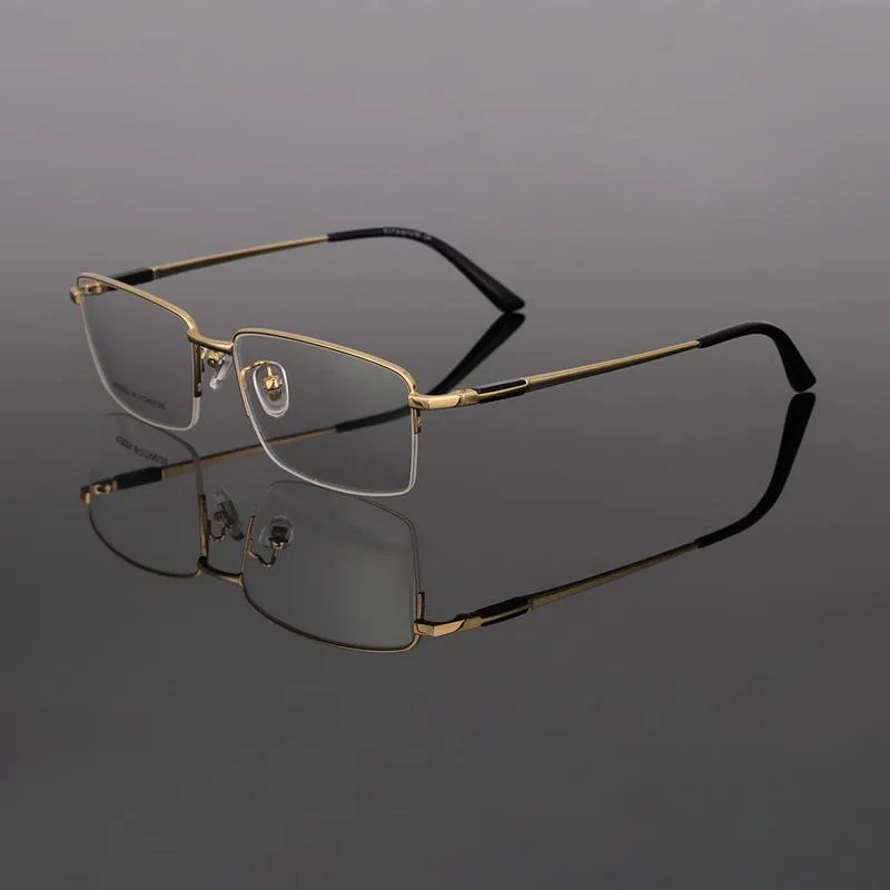 Óculos de sol Frames Fashion Business Opyeglass para homens Half Rim Titanium Glasses Frame sem a prescrição RS-9009