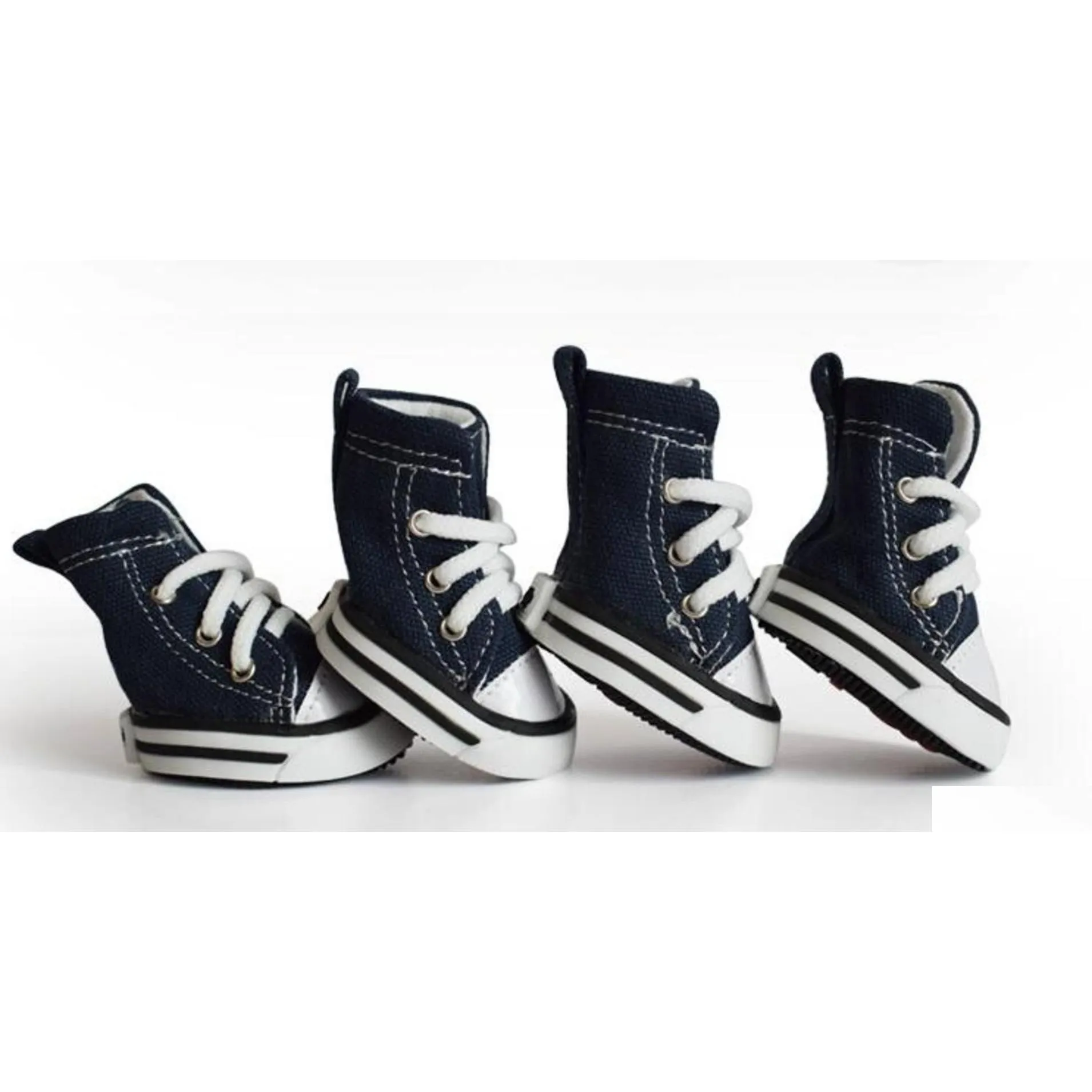 Abbigliamento per cani 4 pezzi Denim Scarpe per animali domestici Scarpe da ginnastica sportive antiscivolo impermeabili Traspiranti per cani di piccola taglia Cuccioli Consegna a goccia Giardino di casa S Dhzae