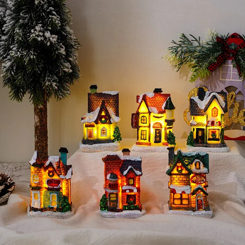 Julekorationer hus mini landskapsbelysning söt rolig semester hem dekor tillbehör perfekt xmas gåva sagan vardagsrum dekoration 231117