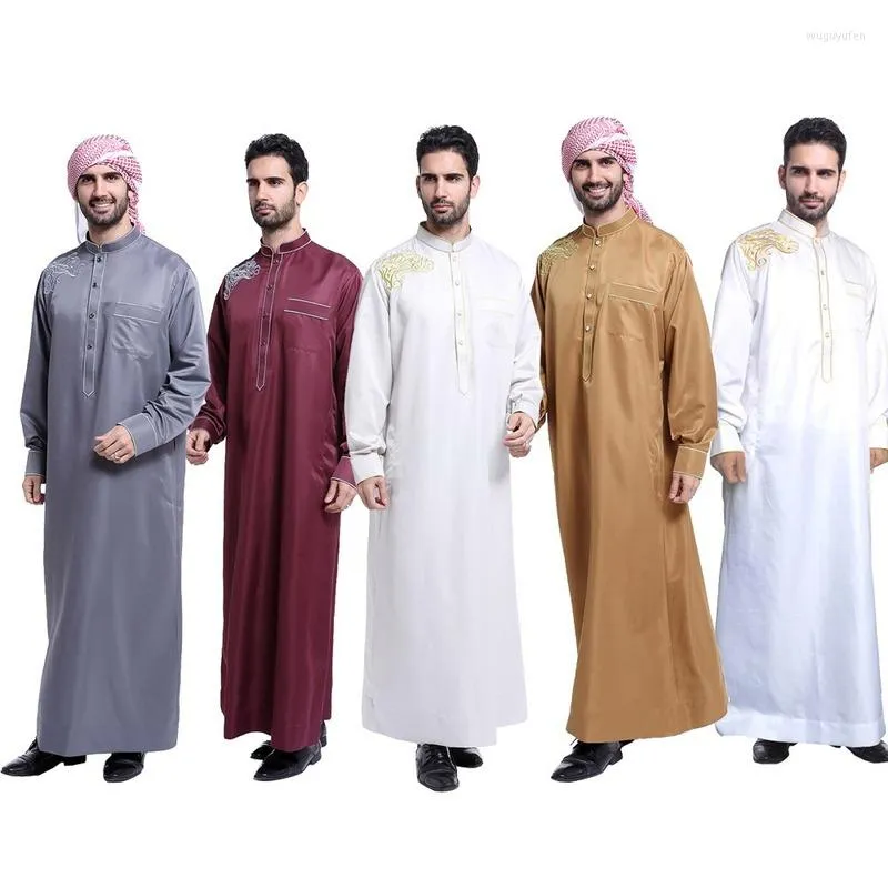 Этническая одежда арабская абая мусульманин Дубай Кафтан с длинными рукавами для взрослых молитвенных молитвенных мужчин Пакистанские мужчины Саудовская арабская мужская вышива