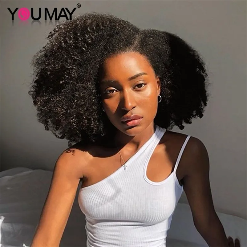 Hair pieces 4B 4C Afro Kinky Curly Clip In Human 100 Mongolian Natural Black Ins Bundle YouMay 231113