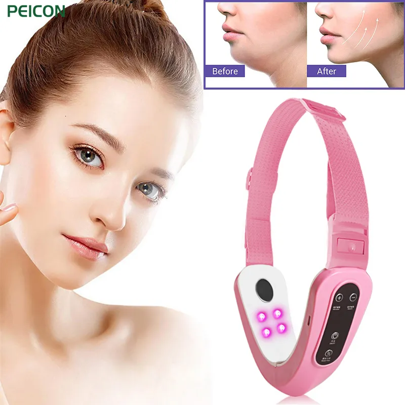 Face Care Devices Lift Electric Double Chin Remover Slimming VLine Up Belt LED Pon Therapy Massager 230418