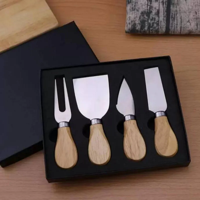 Ensemble d'outils à fromage avec manche en bois Outils de cuisine pour couteau à fromage dans une boîte noire