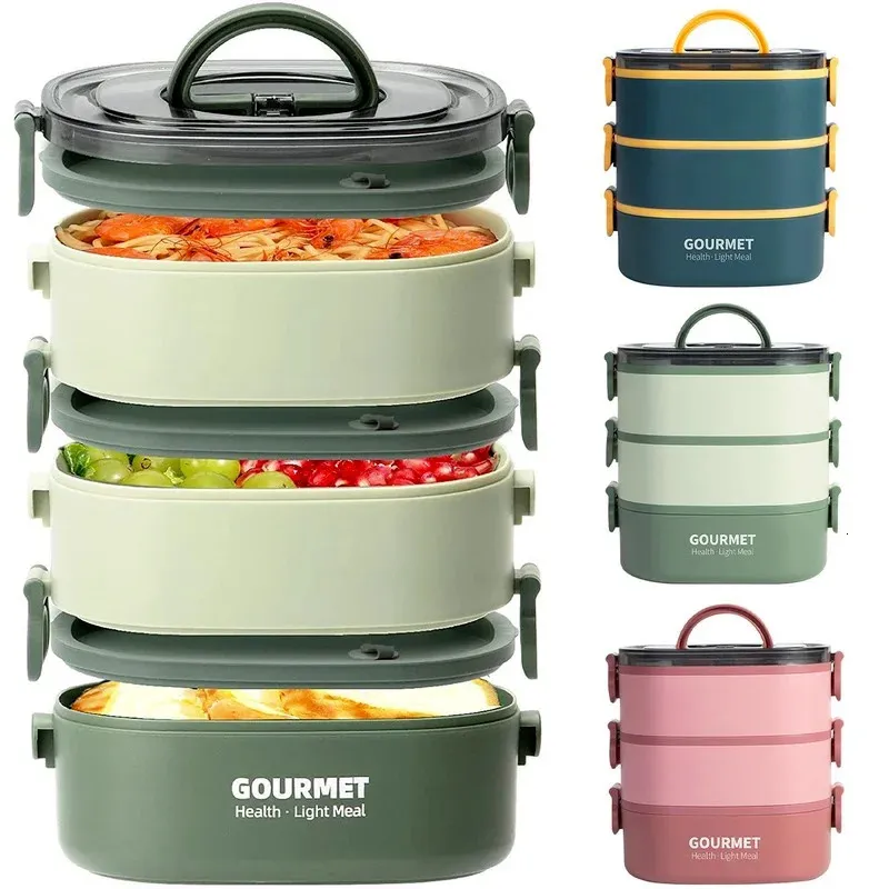 Thermose Lunch Box 2000 ml 3 -Tier Stackable Bento Case SEAPRED Leakproof Mose Safe Safe Pordelable Studenci Pracownicy Pojemnik na żywność 231117