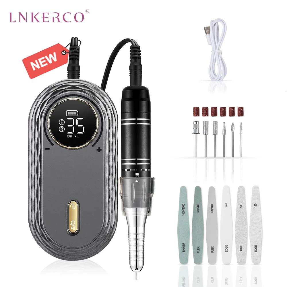 Equipamento de arte da unha Lnkerco 35000rpm Máquina de broca LCD Mestre recarregável para as ferramentas de moagem portátil de manicure 230417