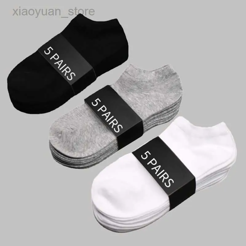 Herrstrumpor 5 par unisex strumpor lågklippt andningsbara sportbåtsrumma fast färg Bekväm bomulls Ankel Casual Sock White Black Summer Men