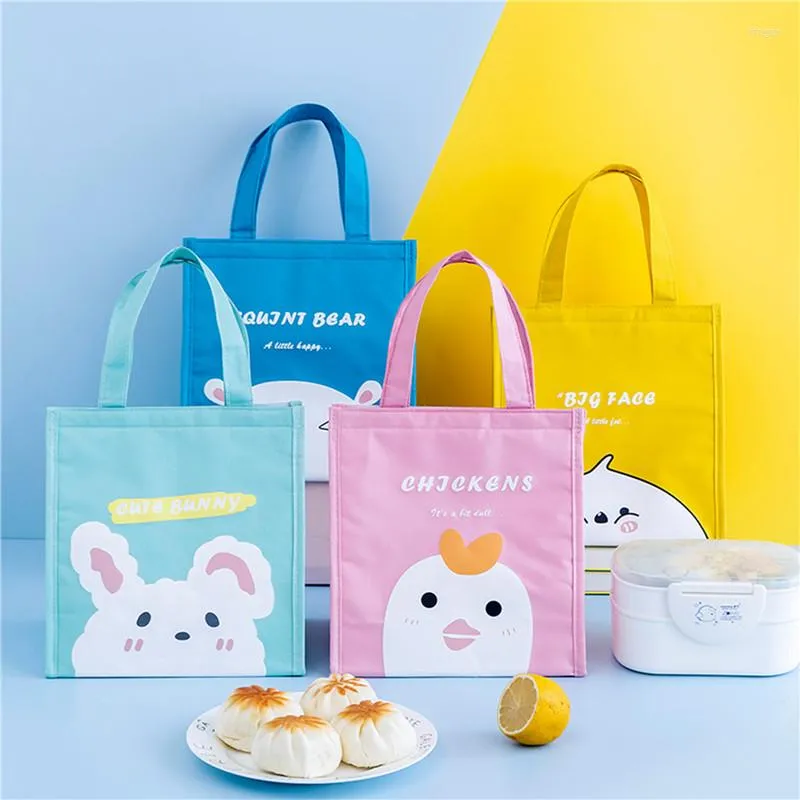 Bolsas de almacenamiento Mujeres Impermeable Oxford Bolsa de almuerzo Dibujos animados Chick Square Tote Thermal Food Picnic Cooler Kid Adulto Organizador Viaje Camping