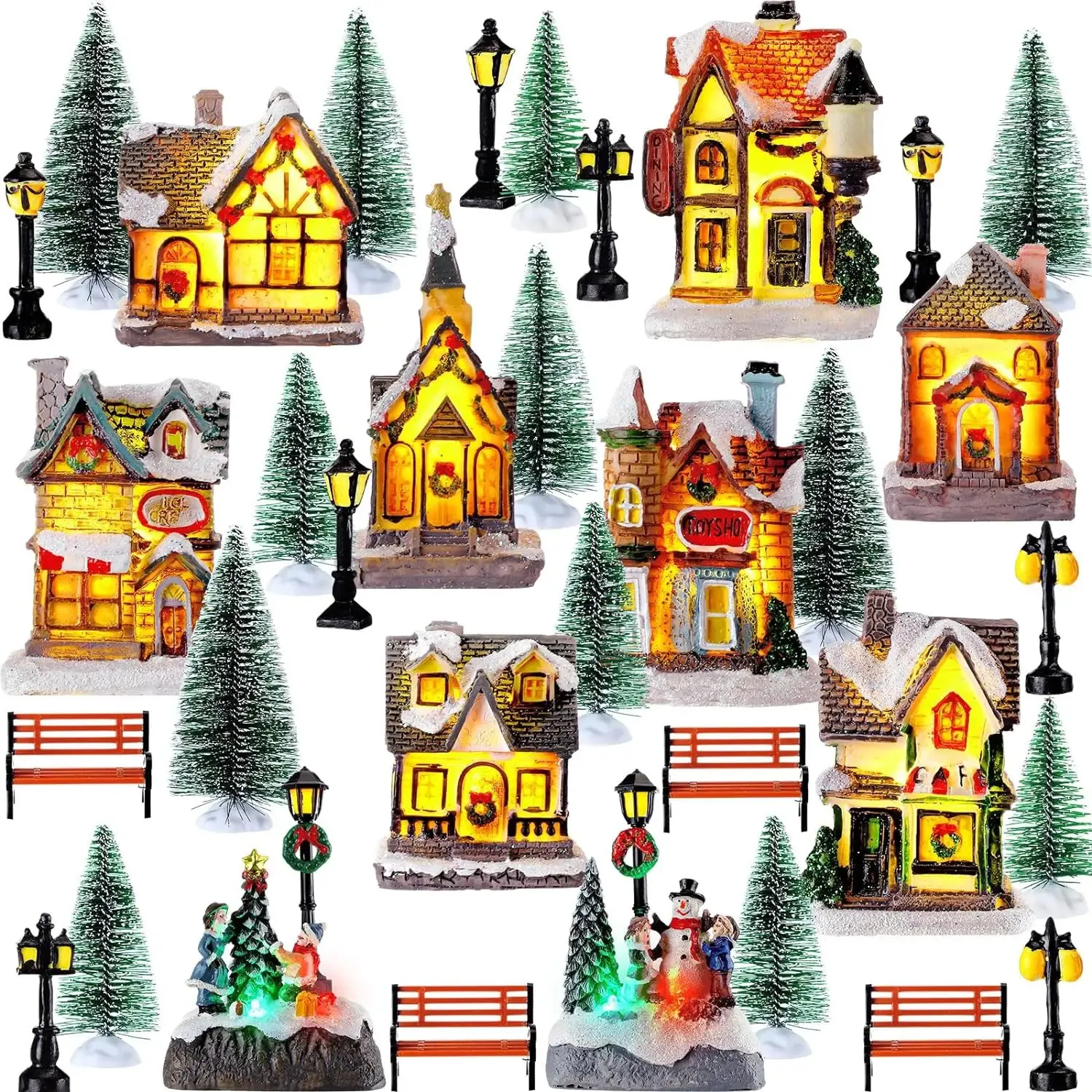 Christmas Decorations Snowman Santa Claus LED Light Ornaments Resin Micro Landscape House Kids Gifts Xmas Home Bedroom Decoration 231117