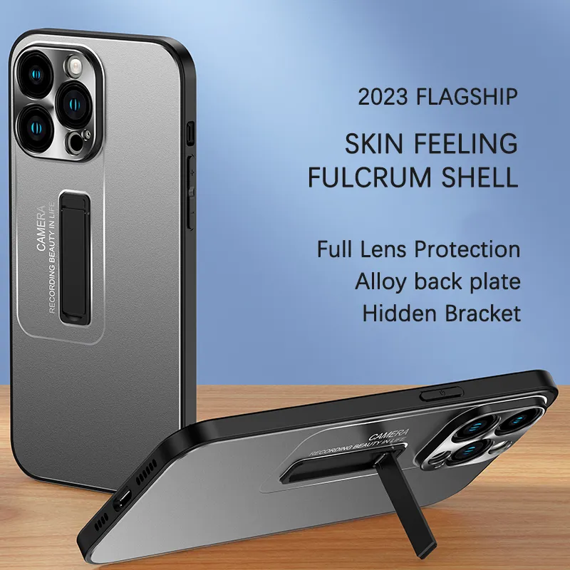 Luxury Metal Hidden Bracket For Stand Phone Case For iPhone 15 14 13 Pro Max Plus Full Lens protect Holder Alloy Backplate Cover