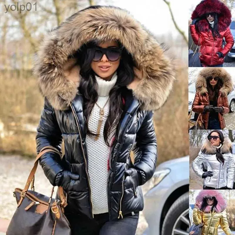 Parkas femininas para baixo 2023 novo capuz cor sólida pele com capuz jaqueta outono inverno nova mulher algodão acolchoado para baixo curto parka casaco jaqueta moda casuall231118