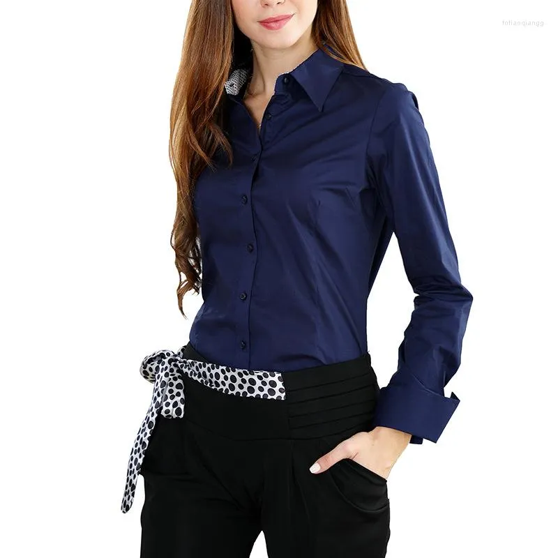 Blouses pour femmes OL bureau dame coton à manches longues formelle chemise pour femmes doux affaires pouces solide décontracté vêtements de travail revers