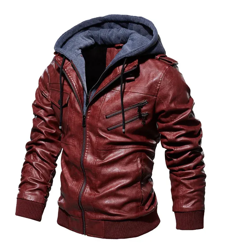 Plush Hooded Mens PU Leather Snow Jackets Men For Autumn Winter
