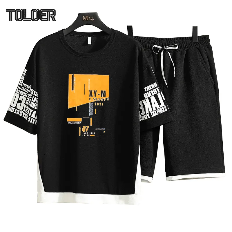 Erkeklerin izleri yaz erkek setleri moda moda kore eşofmanlar erkekler kısa kollu tişörtler şort takım elbise erkekler gündelik erkekler giyim erkek joggers set 230417