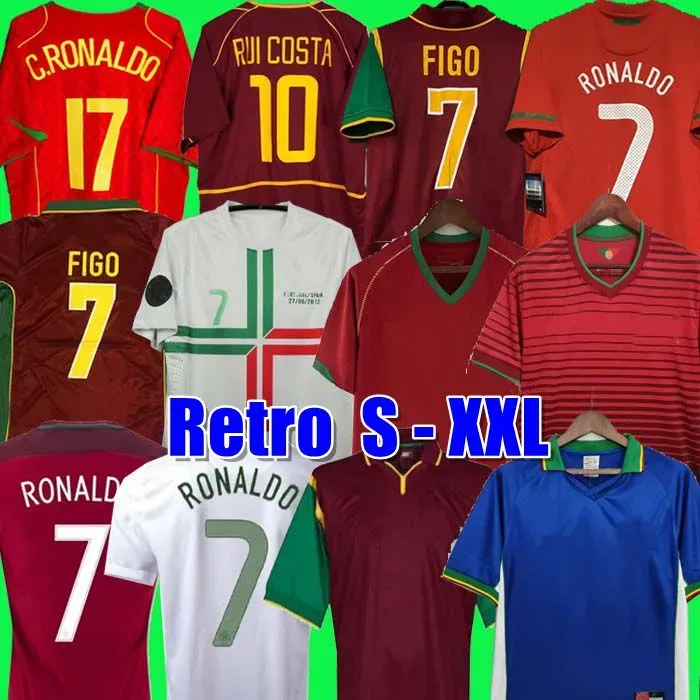 قمصان رونالدو الرجعية لكرة القدم 1998 1999 2010 2012 2002 2004 RUI COSTA FIGO NANI قمصان كرة القدم الكلاسيكية Camisetas de futbol البرتغال Vintage