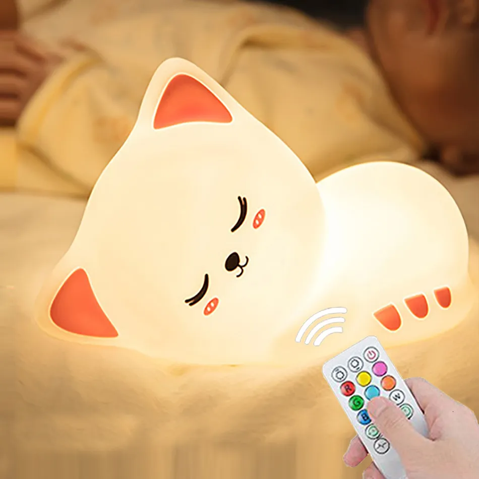 Lampen tinten zachte siliconen led nacht licht usb oplaadbaar schattige kat nachtlampje voor kinderen baby kinderen cartoon warm licht decoratief licht 230418