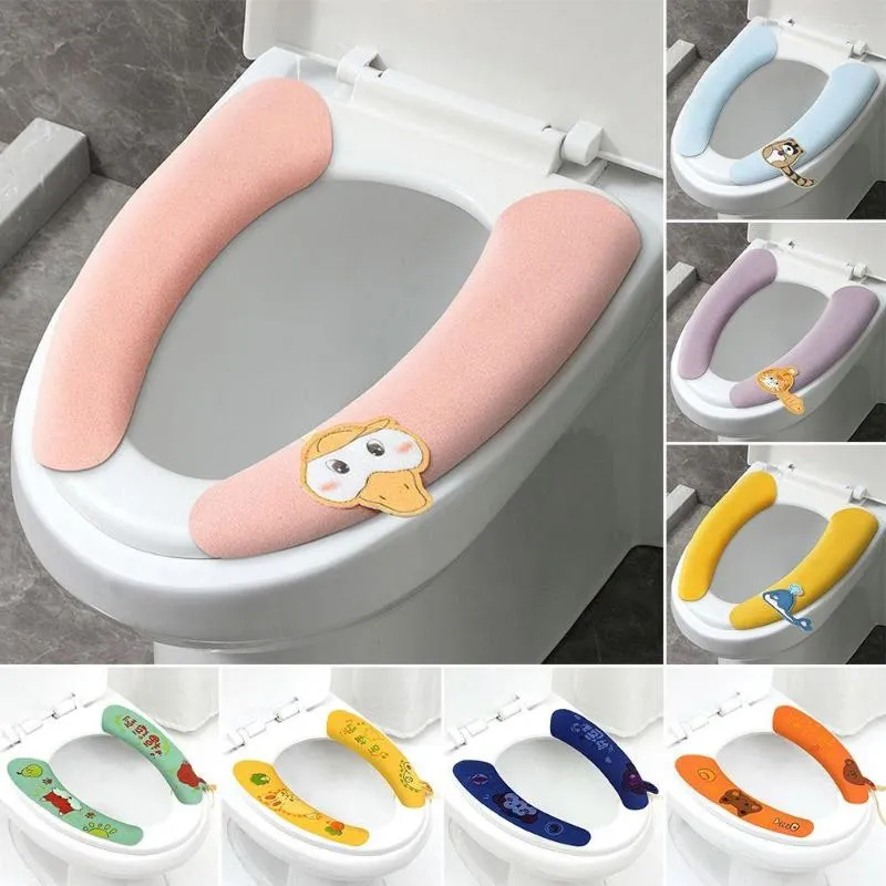 Toilet Seat Covers 3Pairs Cover Adhesive Reusable Washable Soft Bathroom Protection Winter Universal Toilettes Accessoires