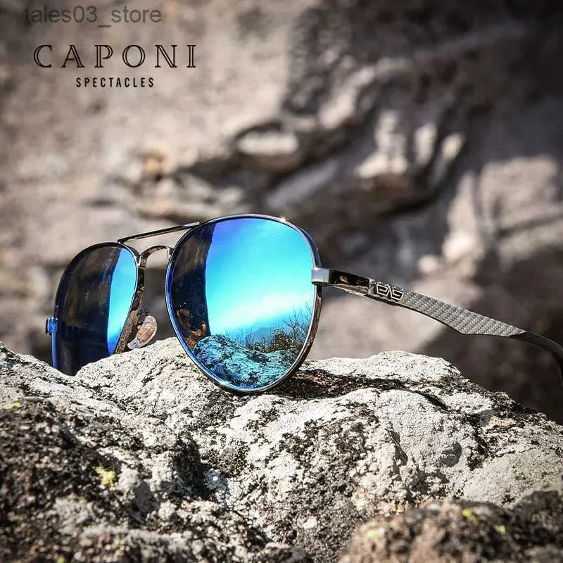 Solglasögon Caponi Blue Mirror Solglasögon för män % Polariserad pilot Kör Mäns solglasögon UV Ray Cut Fashion Blue Lens Shades CP3110 Q231120